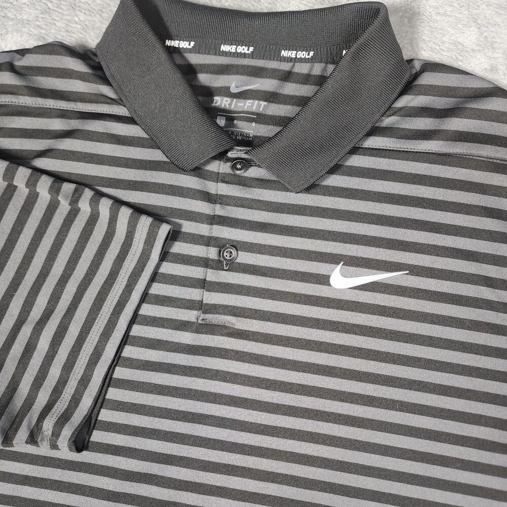 Nike Golf Mens Large Gray Stripe Dri-Fit Performance Moisture Wicking Polo Shirt